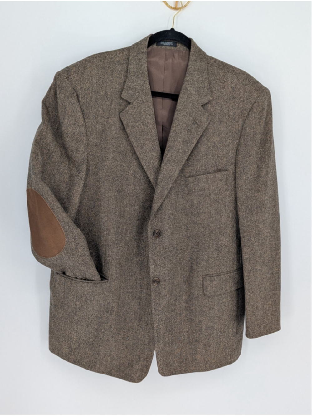 Stafford 46R Pure New Wool Lambswool Tweed Blazer Elbow Patches Dark Academia